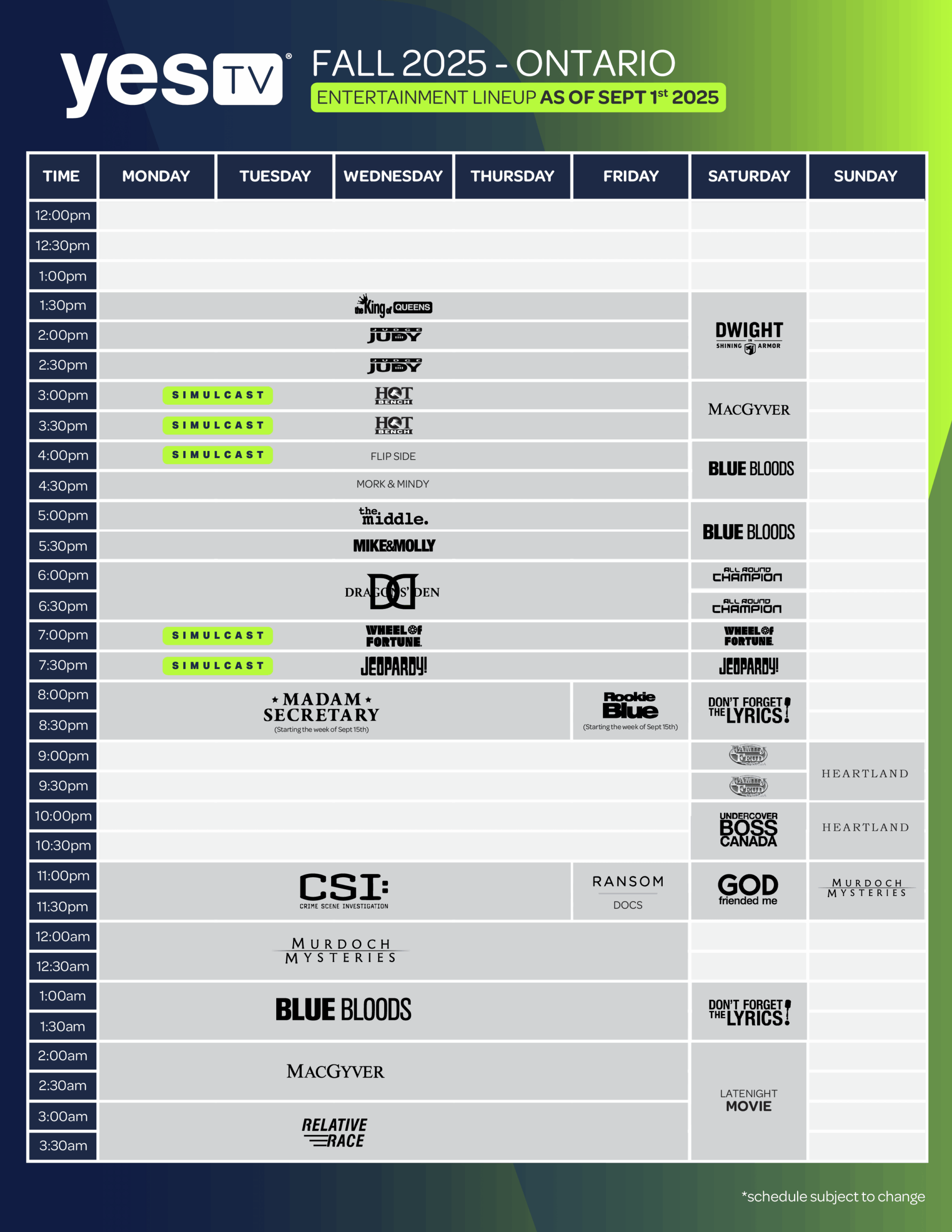 ON Station Schedules Grids Fall 2025